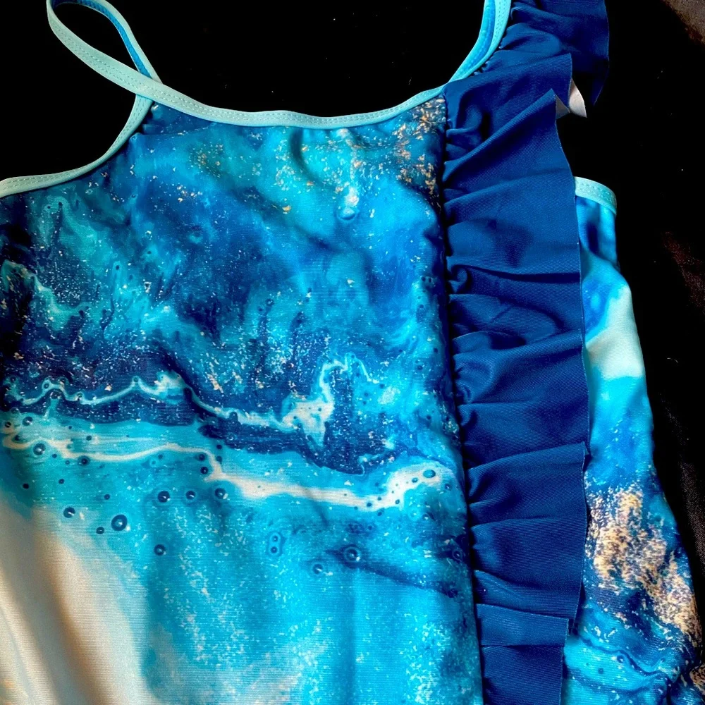 Sunshine Swing Girl's New Galaxy Ruffle One Piece swim suit size 10‎ NWOT